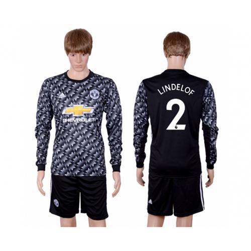 Manchester United #2 Lindelof Black Long Sleeves Soccer Club Jersey - Click Image to Close